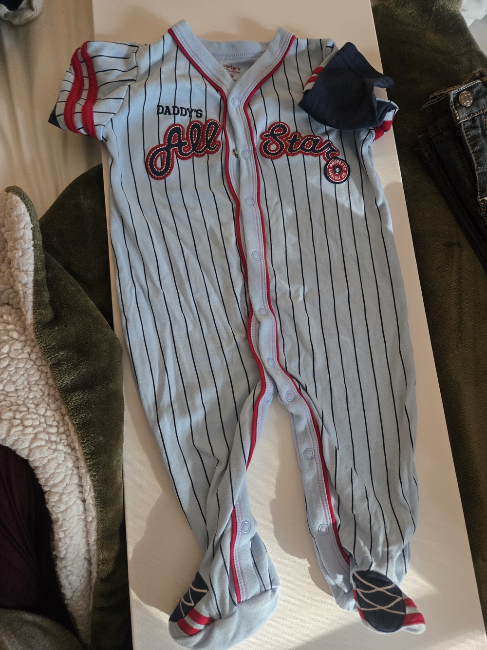 Daddy's All Star Baby One-Piece in Light Blue with Navy Stripes